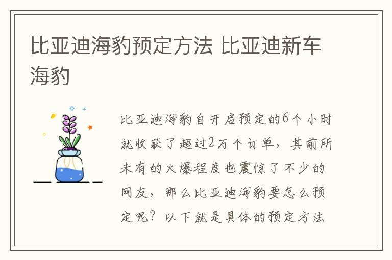 比亚迪海豹预定方法 比亚迪新车海豹