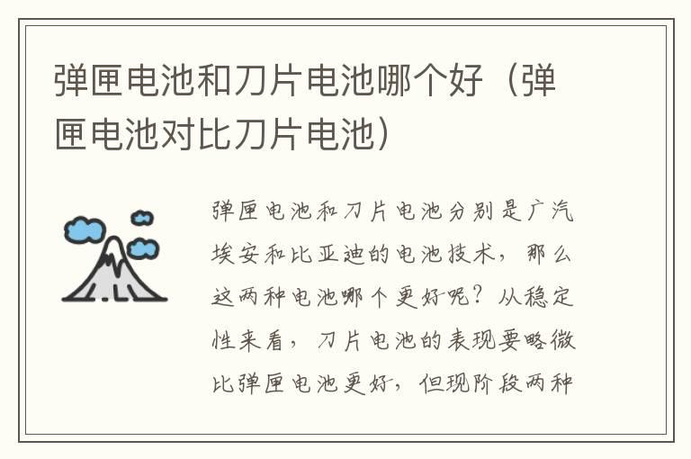 弹匣电池和刀片电池哪个好（弹匣电池对比刀片电池）