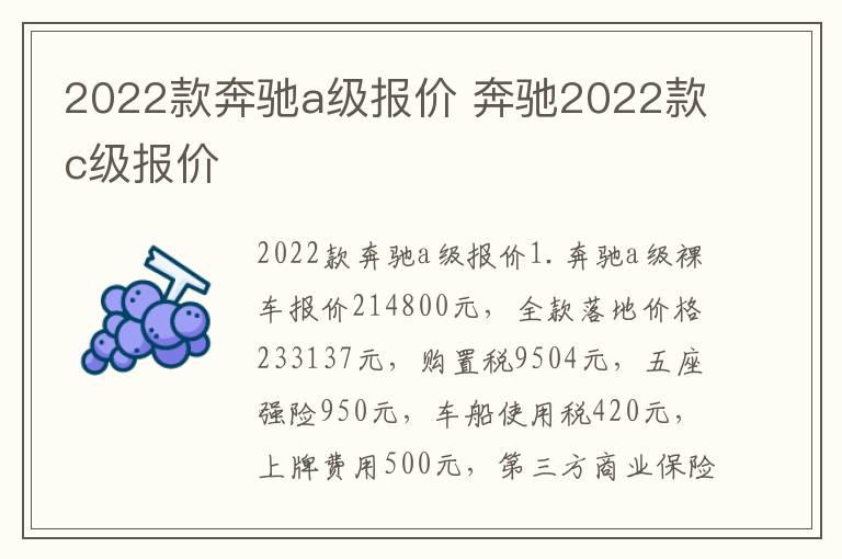 2022款奔驰a级报价 奔驰2022款c级报价