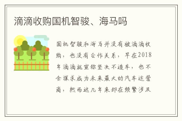 滴滴收购国机智骏、海马吗