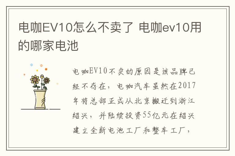 电咖EV10怎么不卖了 电咖ev10用的哪家电池