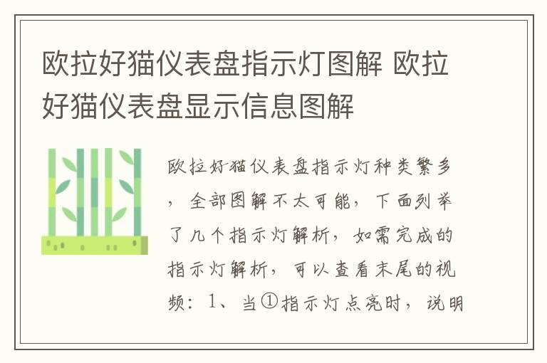 欧拉好猫仪表盘指示灯图解 欧拉好猫仪表盘显示信息图解