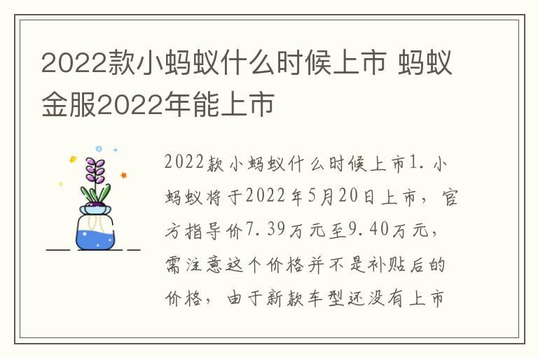 2022款小蚂蚁什么时候上市 蚂蚁金服2022年能上市