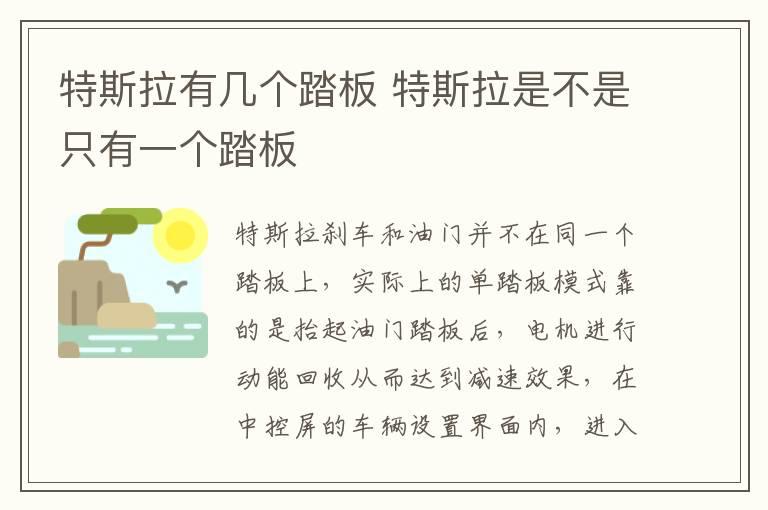 特斯拉有几个踏板 特斯拉是不是只有一个踏板