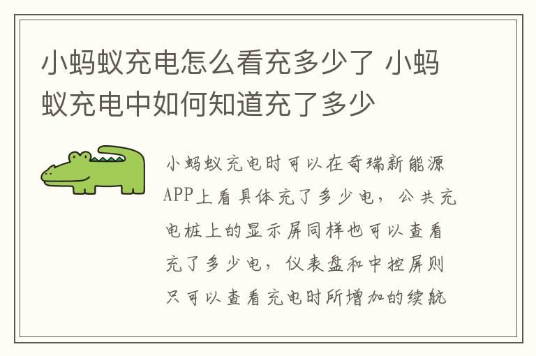 小蚂蚁充电怎么看充多少了 小蚂蚁充电中如何知道充了多少