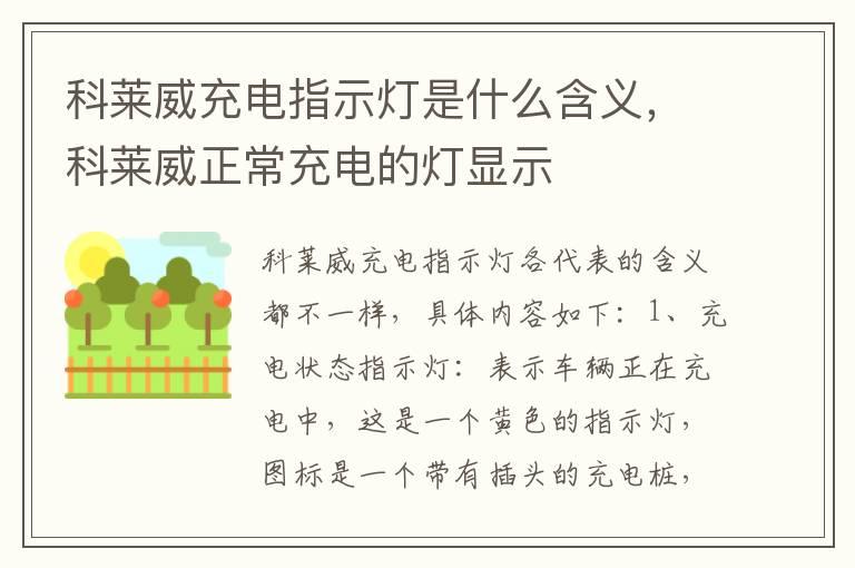 科莱威充电指示灯是什么含义，科莱威正常充电的灯显示