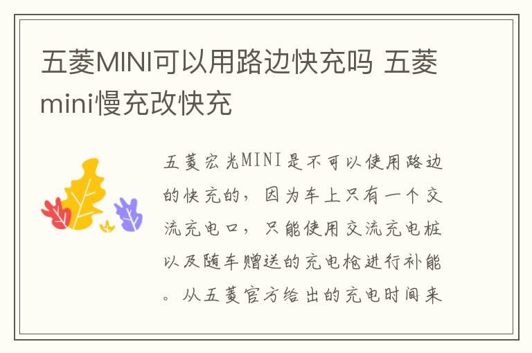 五菱MINI可以用路边快充吗 五菱mini慢充改快充