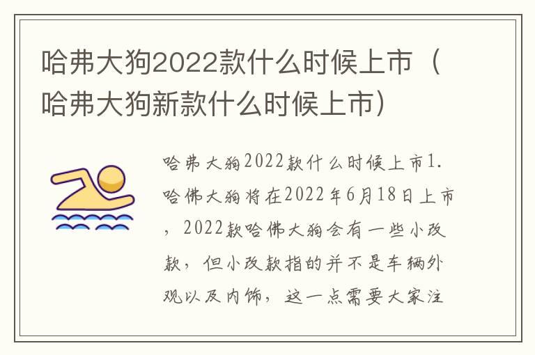 哈弗大狗2022款什么时候上市（哈弗大狗新款什么时候上市）