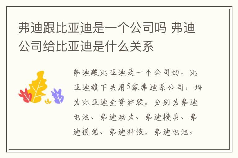 弗迪跟比亚迪是一个公司吗 弗迪公司给比亚迪是什么关系