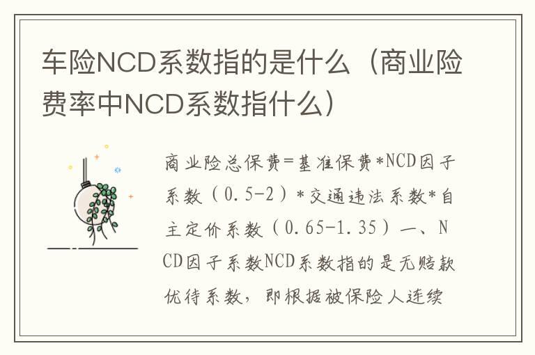 车险NCD系数指的是什么（商业险费率中NCD系数指什么）