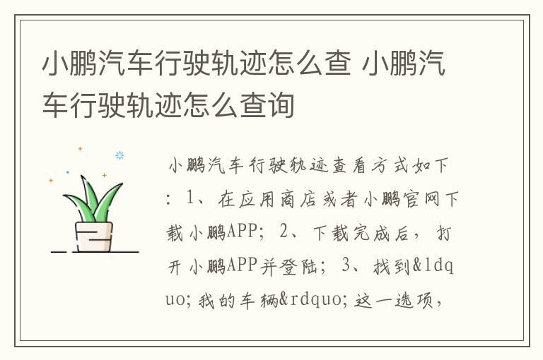 小鹏汽车行驶轨迹怎么查 小鹏汽车行驶轨迹怎么查询