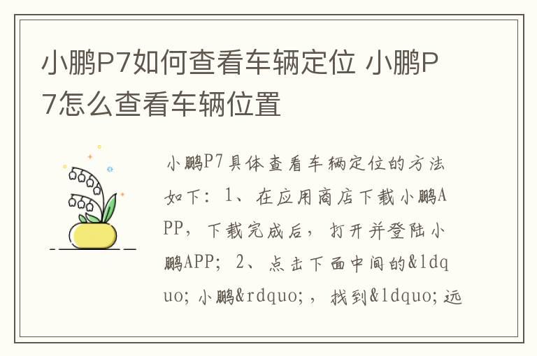 小鹏P7如何查看车辆定位 小鹏P7怎么查看车辆位置