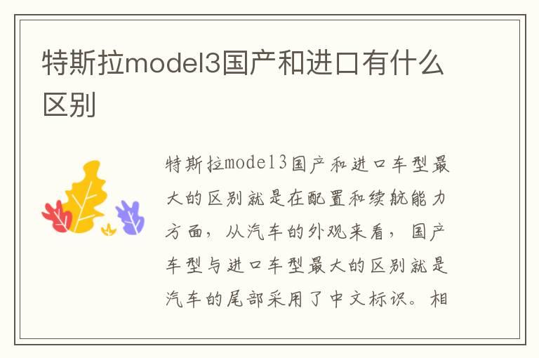 特斯拉model3国产和进口有什么区别