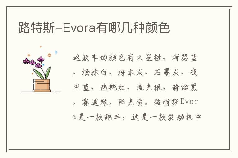 路特斯-Evora有哪几种颜色