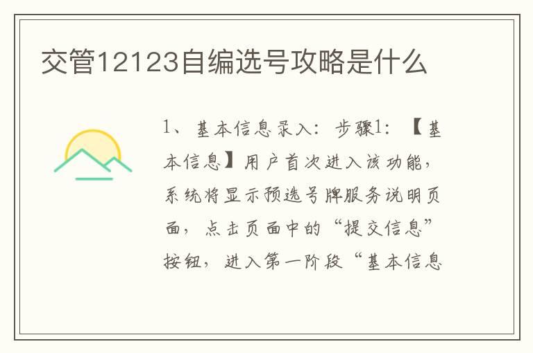 交管12123自编选号攻略是什么