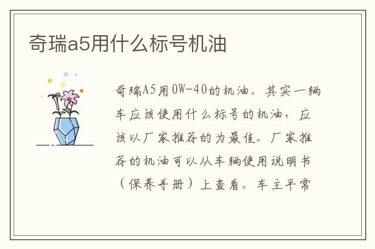 奇瑞a5用什么标号机油