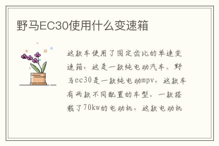 野马EC30使用什么变速箱