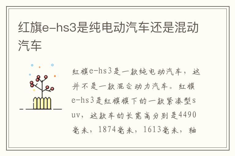 红旗e-hs3是纯电动汽车还是混动汽车