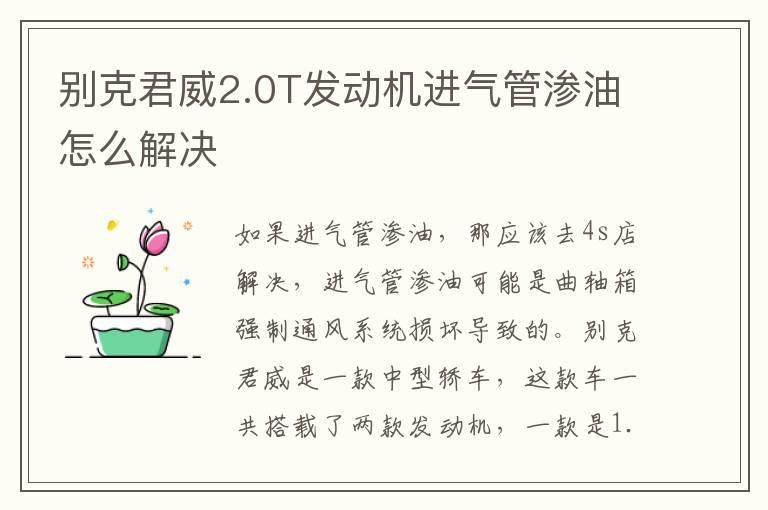 别克君威2.0T发动机进气管渗油怎么解决