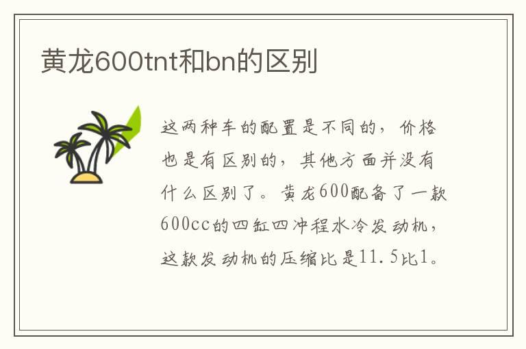 黄龙600tnt和bn的区别