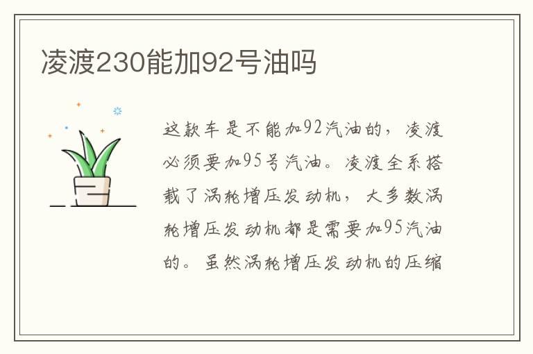 凌渡230能加92号油吗