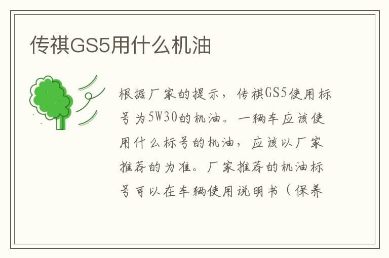 传祺GS5用什么机油