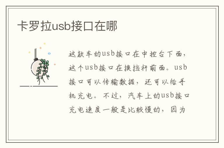 卡罗拉usb接口在哪