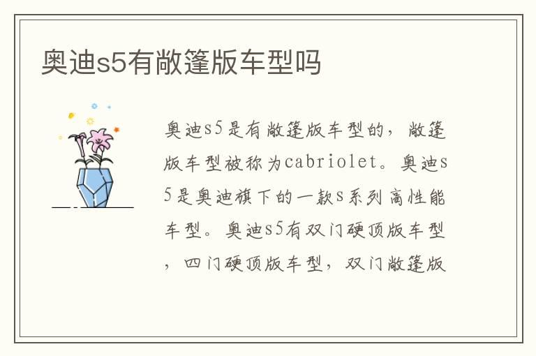 奥迪s5有敞篷版车型吗