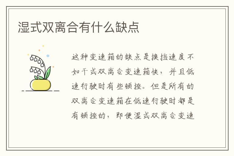 湿式双离合有什么缺点