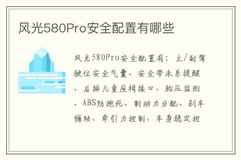 风光580Pro安全配置有哪些