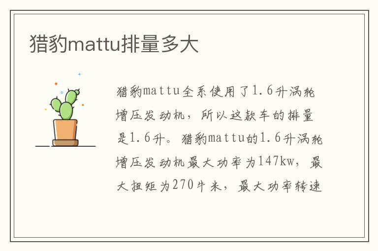 猎豹mattu排量多大