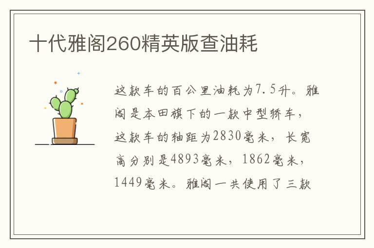 十代雅阁260精英版查油耗