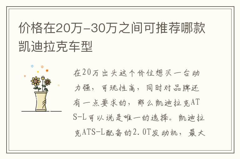 价格在20万-30万之间可推荐哪款凯迪拉克车型