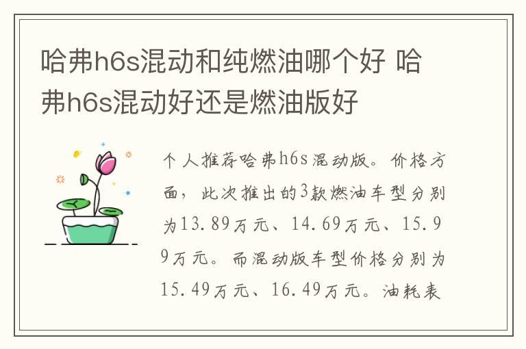 哈弗h6s混动和纯燃油哪个好 哈弗h6s混动好还是燃油版好