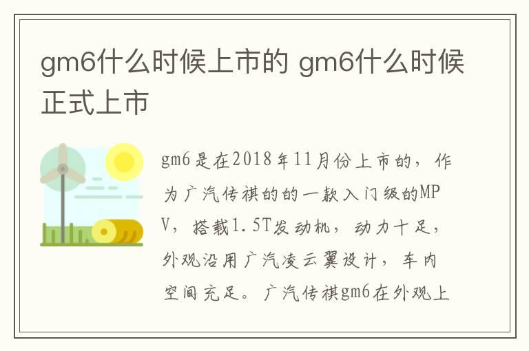 gm6什么时候上市的 gm6什么时候正式上市