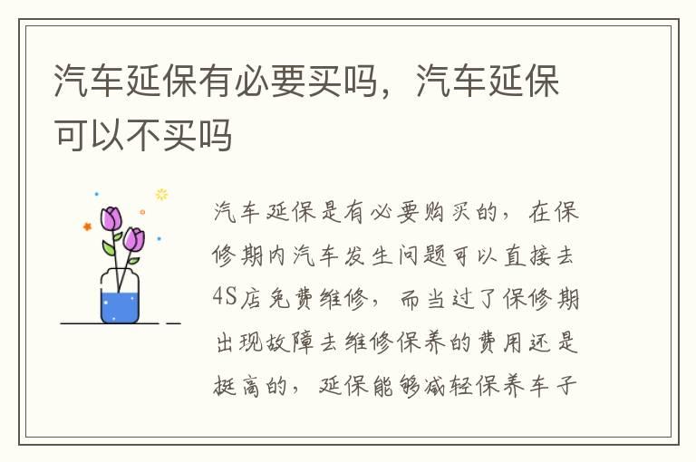 汽车延保有必要买吗，汽车延保可以不买吗