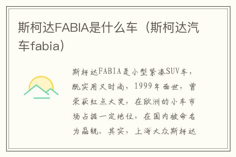 斯柯达FABIA是什么车（斯柯达汽车fabia）