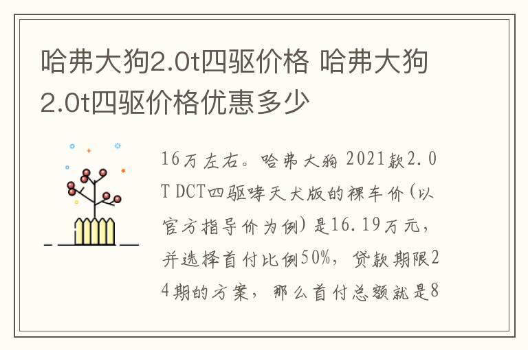 哈弗大狗2.0t四驱价格 哈弗大狗2.0t四驱价格优惠多少