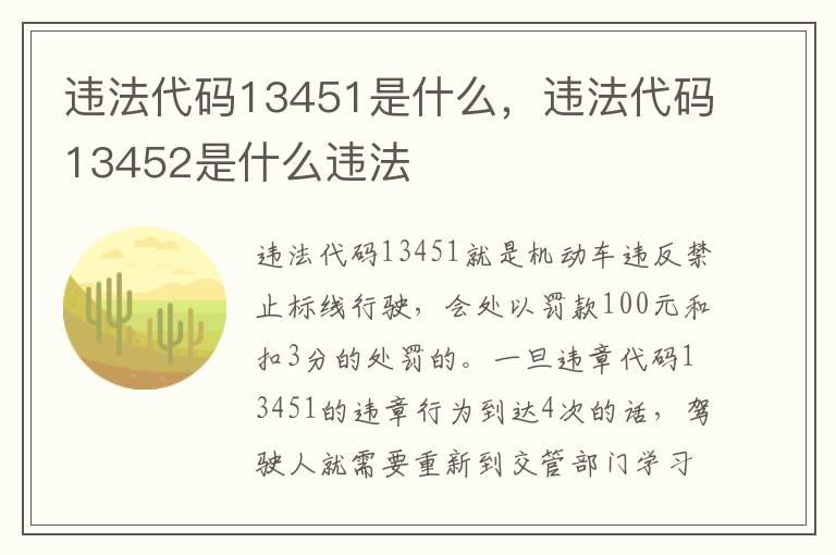 违法代码13451是什么，违法代码13452是什么违法