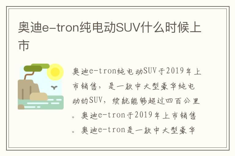 奥迪e-tron纯电动SUV什么时候上市