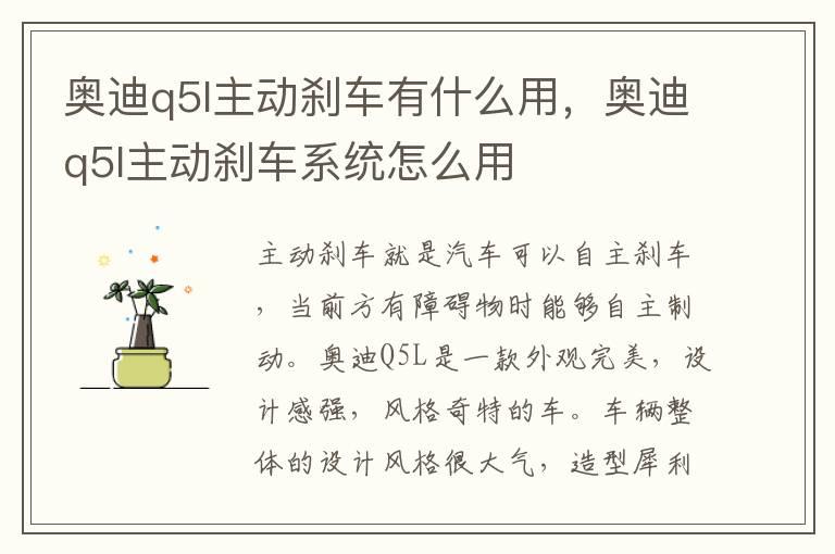 奥迪q5l主动刹车有什么用，奥迪q5l主动刹车系统怎么用