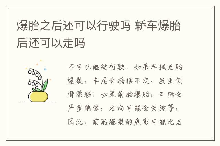 爆胎之后还可以行驶吗 轿车爆胎后还可以走吗