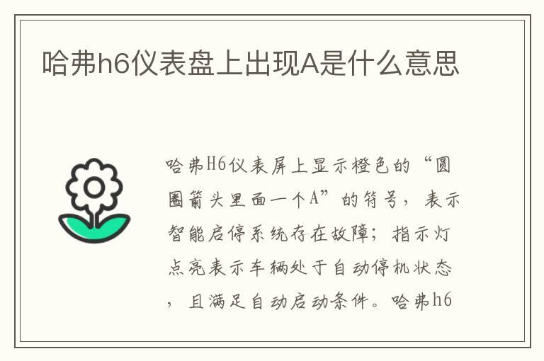 哈弗h6仪表盘上出现A是什么意思