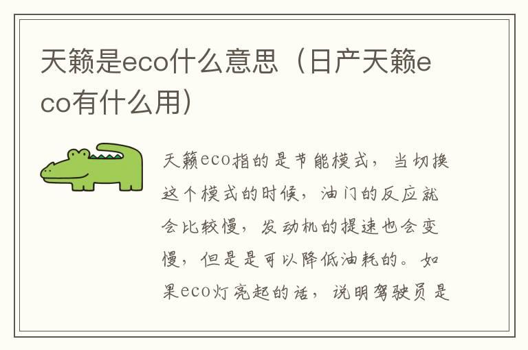 天籁是eco什么意思（日产天籁eco有什么用）