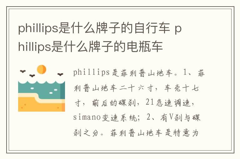 phillips是什么牌子的自行车 phillips是什么牌子的电瓶车