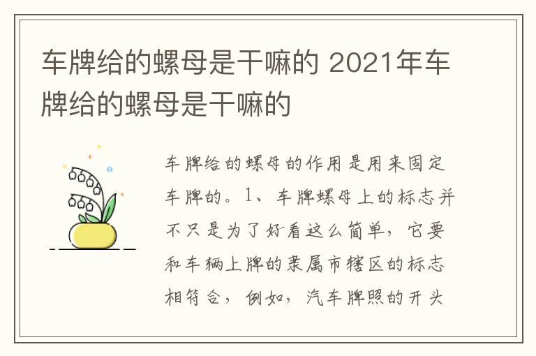 车牌给的螺母是干嘛的 2021年车牌给的螺母是干嘛的