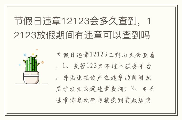 节假日违章12123会多久查到，12123放假期间有违章可以查到吗