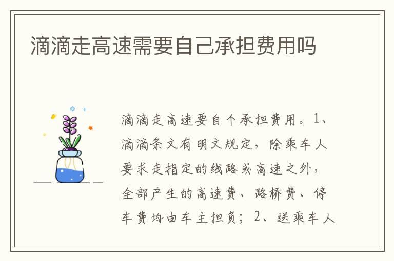 滴滴走高速需要自己承担费用吗