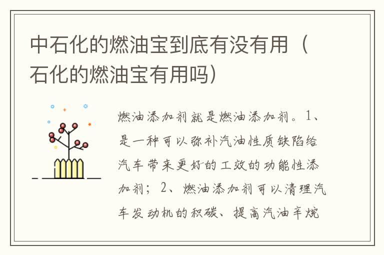 中石化的燃油宝到底有没有用（石化的燃油宝有用吗）