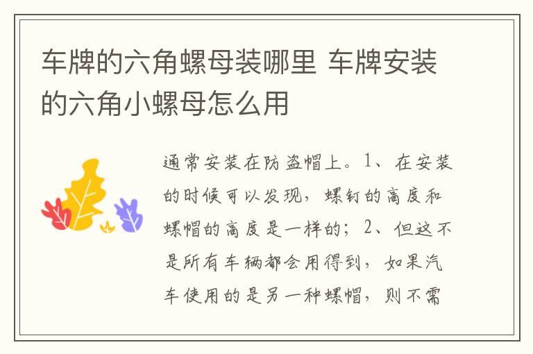 车牌的六角螺母装哪里 车牌安装的六角小螺母怎么用